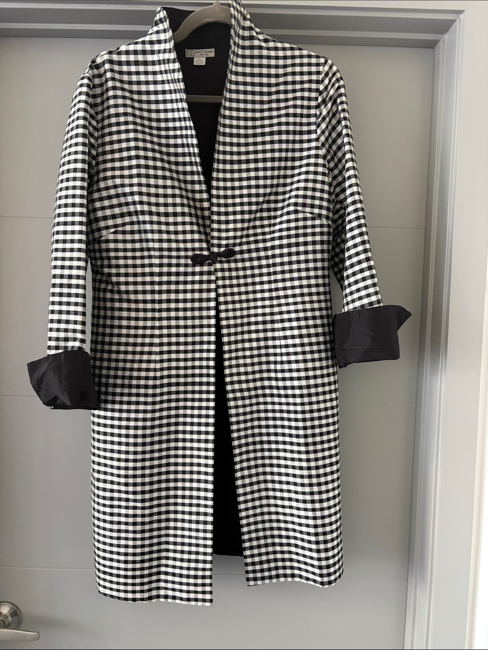 Grace Chuang New York Checkered Gingham silk Trench Coat - Women's Black & White